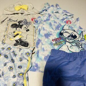 Girls Size 5 Stitch & Minnie Mouse Outfit - Hooded Shirt & Shorts Set Disney
